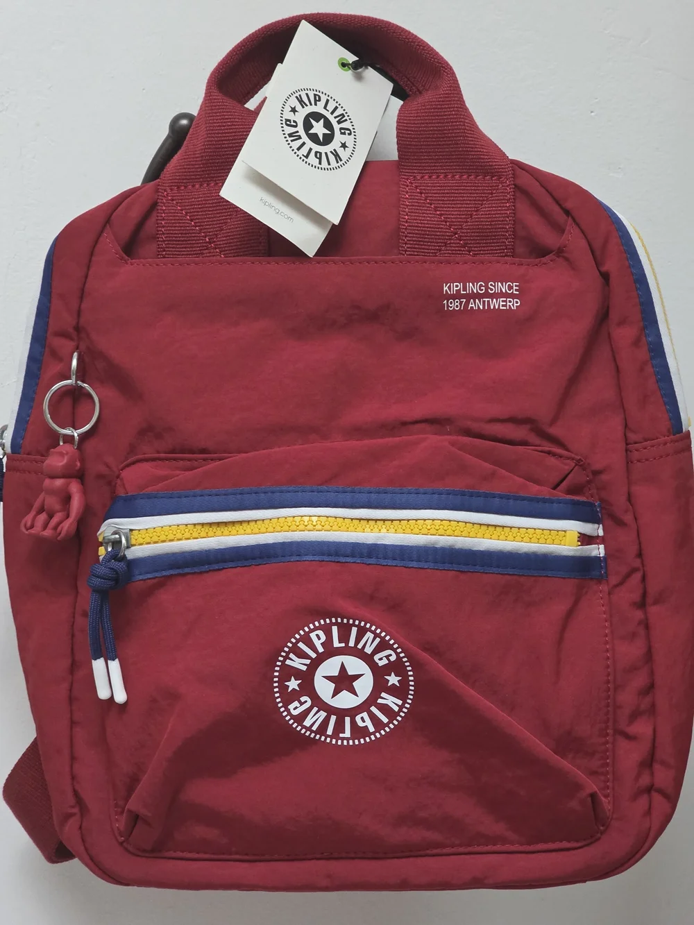 Kipling Seoul Moriko Carmine Backpack With Monkey Charm